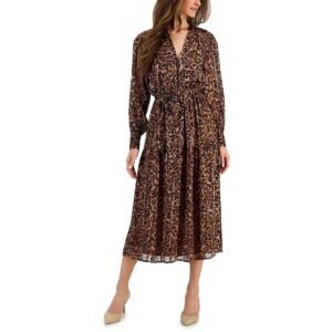 Anne Klein Womens Chiffon Printed Midi Dress