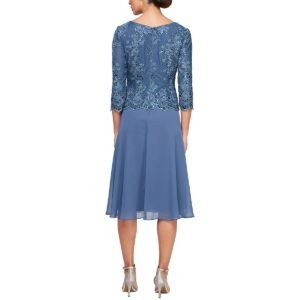 Alex Evenings Womens Embroidered Cocktail Midi Dress