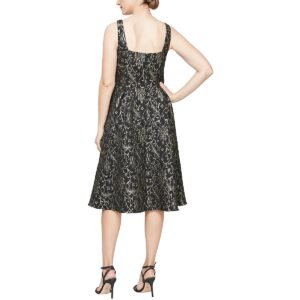 Alex & Eve Womens Metallic Square Neck Midi Dress