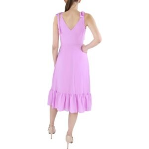 Aidan Mattox Women's Ruffled V-Neck Tie Sleeve A-Line Midi Dress